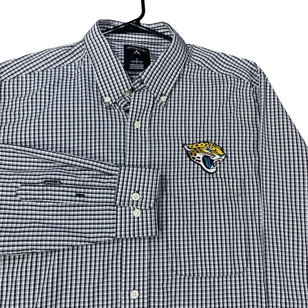 Jacksonville Jaguars Antigua Shirt Mens Large Plaid Check Button Up Long Sleeve